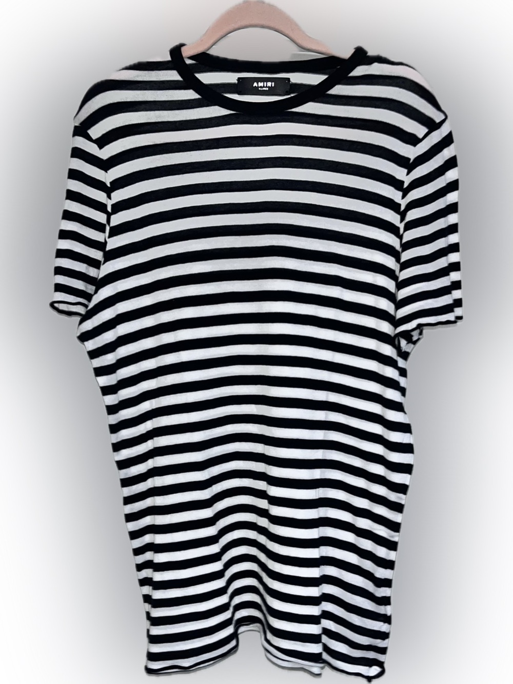 AMIRI Black & White Striped Crewneck Tee cashmere tee
